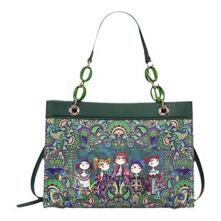 卡秀原创小众牛皮印花手提链条包2025新中国风真皮女包单肩斜挎包