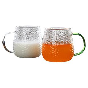 高硼硅玻璃杯带盖带把咖啡杯子黄把锤纹蘑菇水杯光面蘑菇三件杯