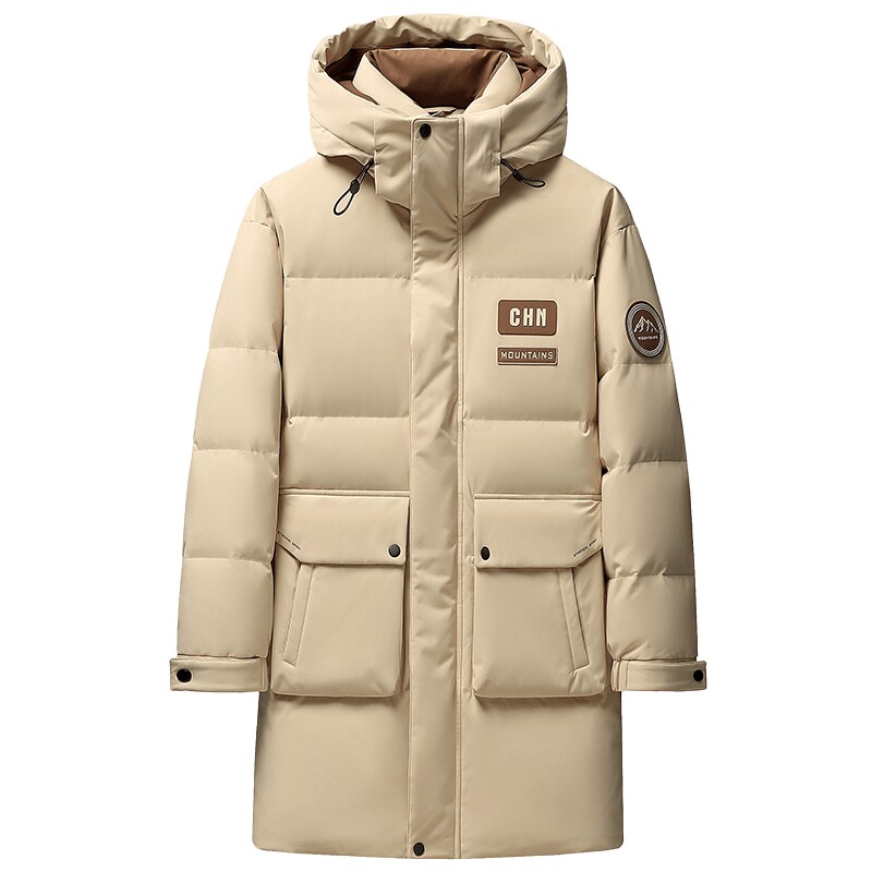 鸭鸭羽绒服男士2025冬季新品中长款时尚百搭休闲连帽暖鸭绒外套A