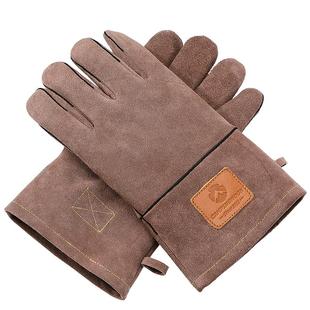 CAMPINGMOON柯曼户外焚火手套Q28 隔热牛皮防烫双层露营手套加厚