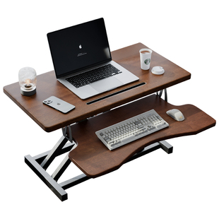 实木显示器增高架升降电脑桌面支架办公室笔记本气动站立式工作台