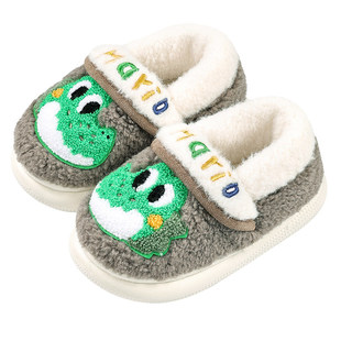 恐龙儿童棉拖鞋男童冬季小宝宝拖鞋一岁半幼儿室内保暖包跟家居鞋