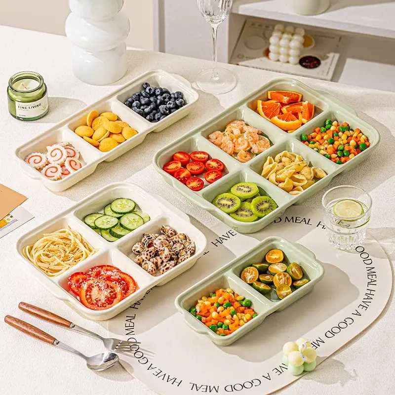 陶瓷分格餐盘大人减脂专用减肥餐具分隔盘高颜值早餐盘子儿童餐盘