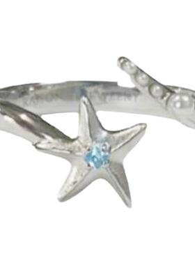 Raison星梦浪痕海星蓝珍珠戒指原创时尚海边度假风气质优雅开口戒