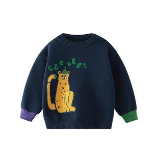 [100%棉]齐齐熊男童红色毛衣加厚拜年服宝宝秋冬针织衫儿童动物女