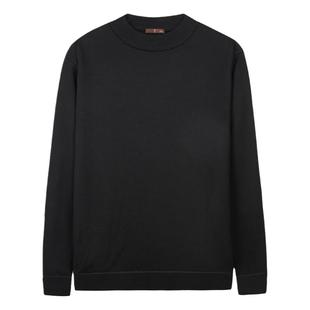 才子男装加绒加厚针织衫男2025秋冬新款打底内搭保暖圆领黑色毛衣