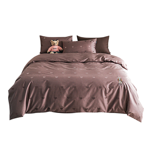 TeenieWeenie小熊全棉提花四件套60支长绒棉贡缎刺绣床单被套床笠