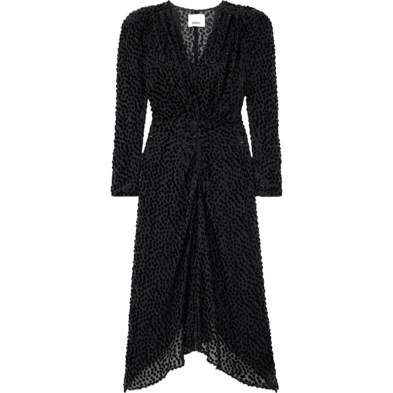 【夏季特惠】Isabel Marant 女植绒雪纺绸小黑裙长袖连衣裙
