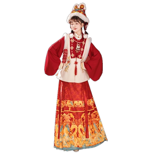 马面裙女秋冬汉服2024新款明制比甲中国风刺绣古装成人拜年服套装