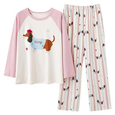 情侣睡衣女纯棉长袖家居服套装