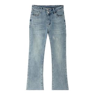 DTLANDO女装牛仔裤时尚复古高腰显瘦设计感休闲微喇九分裤