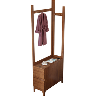 实木衣帽架家用卧室落地挂衣架简约收纳床头柜多功能一体置物架子