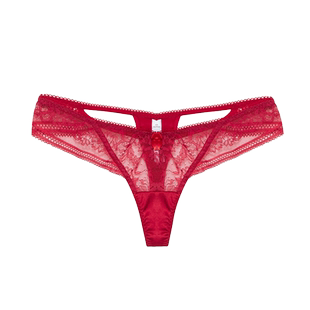 桑蚕丝性感丁字裤女内 本命红女士透明蕾丝小裤头低腰镂空情调T裤