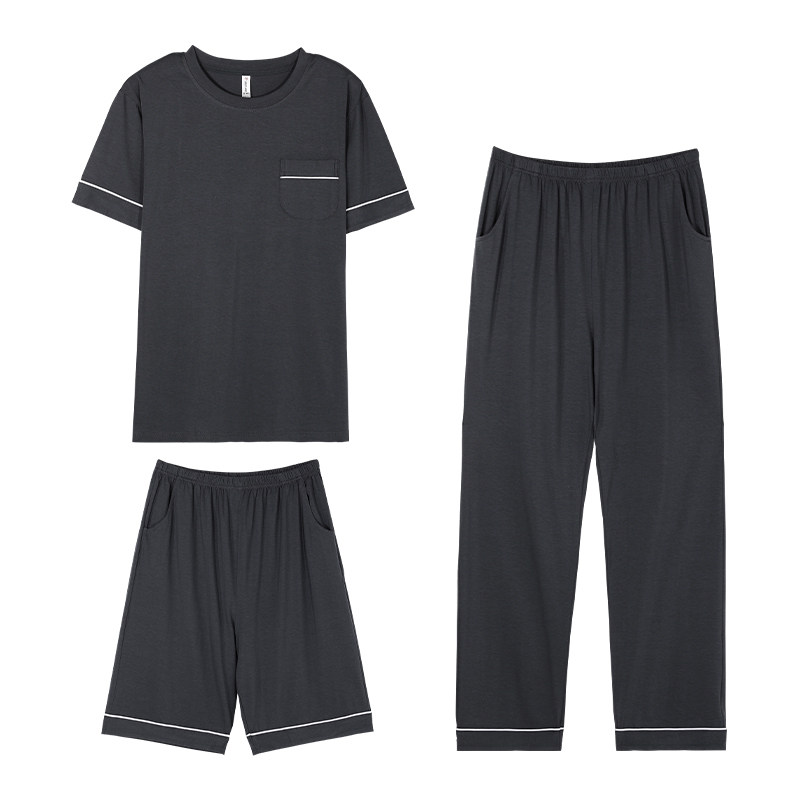 睡衣男夏冰丝短袖家居服三件套装