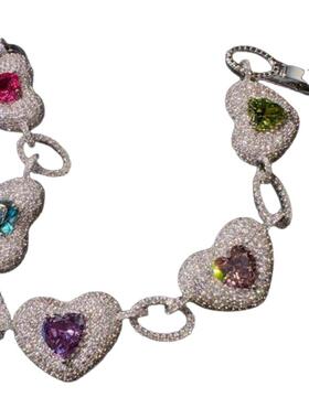 美在心尖儿 彩虹爱心宝石手链绝地武士 镀18K金 藤蔓爱心彩锆手链