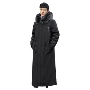 派克服男1.3米超长加厚冬新款双内胆大毛领鹅绒羽绒服男皮毛一体