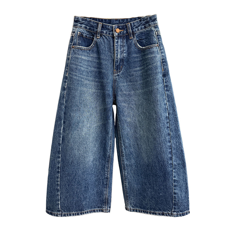 品质货！中高腰牛仔阔腿八分裤