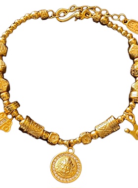 古婷沙金微镶圆牌串珠手链高级感