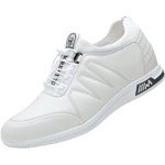 老人头白皮鞋男真皮头层牛皮内增高6cm运动休闲小白鞋透气增高鞋