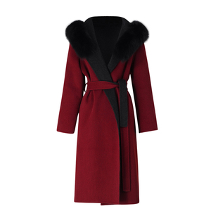 MD千亿【双色拼接】2025冬季款气质保暖长款通勤羊毛呢外套