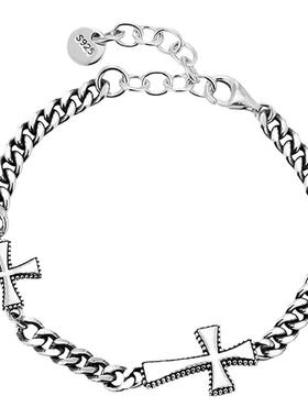 双十字架古巴链s925纯银欧美简约