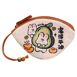 原创布艺通用抽绳汽车遥控器钥匙包保护套女士复古抽拉式零钱包小