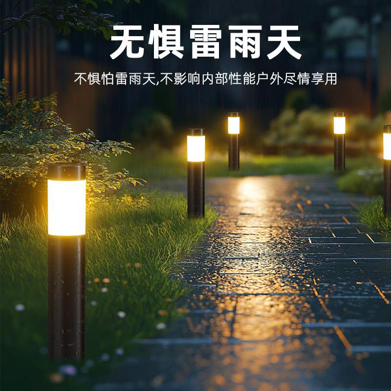 新款直销太阳能圆柱形不锈钢led地插灯 户外防水庭院装饰草坪灯现