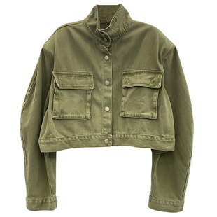 2026春季新款美式复古翻领工装牛仔外套女短款多口袋百搭显瘦夹克