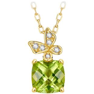 ILCO尤珂 S925银天然橄榄石吊坠天然彩色宝石简约单坠项链锁骨链