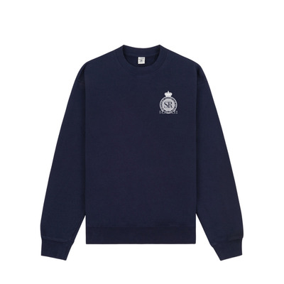 Sporty&Rich Riviera系列男女同款海军蓝慵懒休闲印花徽标卫衣