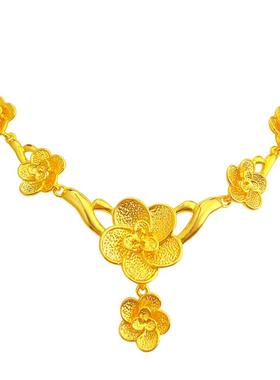 新娘结婚镀24k黄金色花朵项链