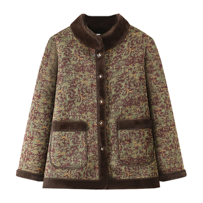 洋气妈妈印花棉衣老年人奶奶外套