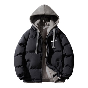 回力棉衣男外套25冬季时尚潮流连帽假两件加厚保暖棉服宽松棉袄子
