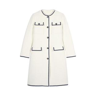bash冬季法式优雅气质小香风粗花呢中长款白色大衣外套1E24ROME