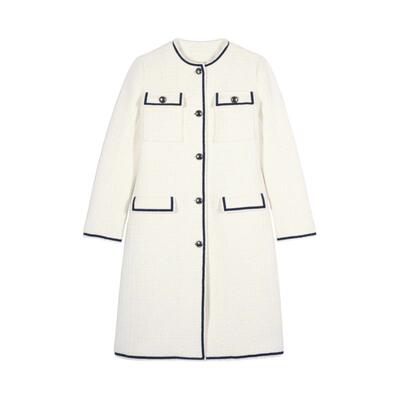 bash冬季法式优雅气质小香风粗花呢中长款白色大衣外套1E24ROME