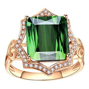 s925纯银镶嵌刻面方形复古款古董祖母绿戒指女水晶款大气时尚欧美