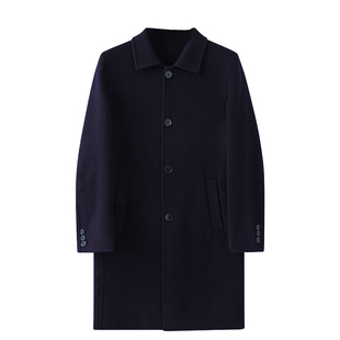 100%纯羊毛男士毛呢大衣外套中长款呢子秋冬翻领商务休闲双面呢子