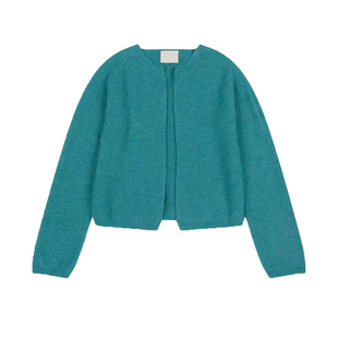 爱情怎么翻译高允真同款蓝色针织开衫女短款圆领毛衣高级感上衣春