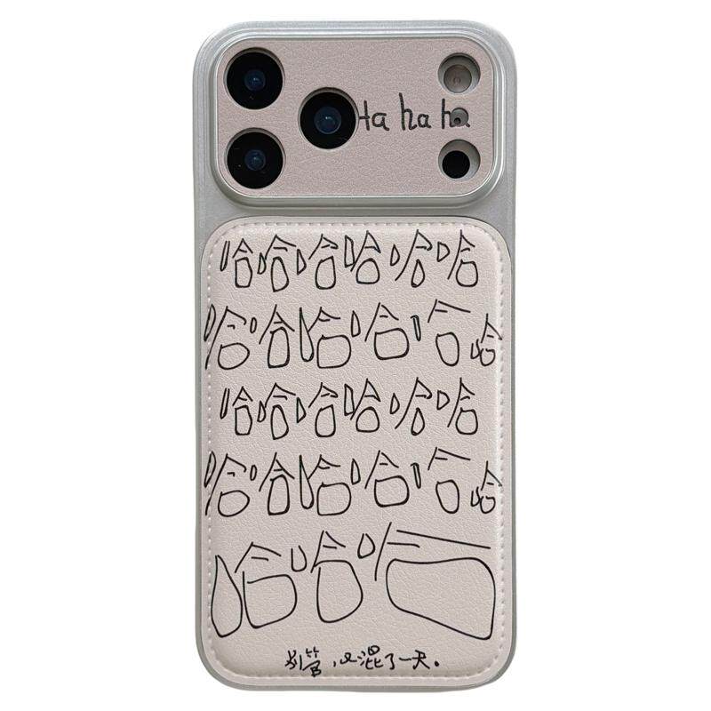 jze 趣味搞怪哈哈哈文字涂鸦适用苹果17ProMax手机壳iphone15新款16pro女款13电镀皮纹15pro全包14防摔保护套