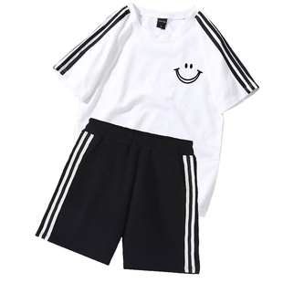 运动跑步服套装女夏季新款纯棉短袖+短裤潮牌休闲时尚两件套情侣