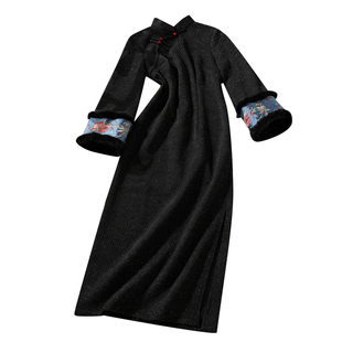 忆南栀黑色秋冬旗袍高端大气上档次绝美新中式过冬加绒加厚超好看