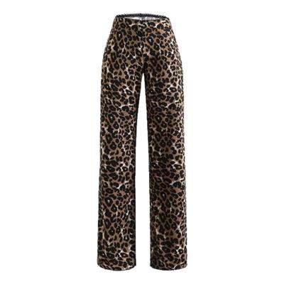 夏末初秋丝滑大长腿豹纹直筒裤