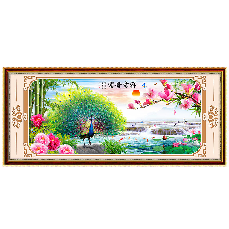 印花十字绣2025新款花开富贵孔雀