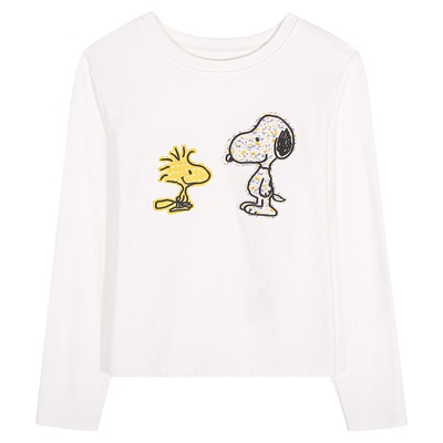 落落狷介长袖刺绣T恤女白色