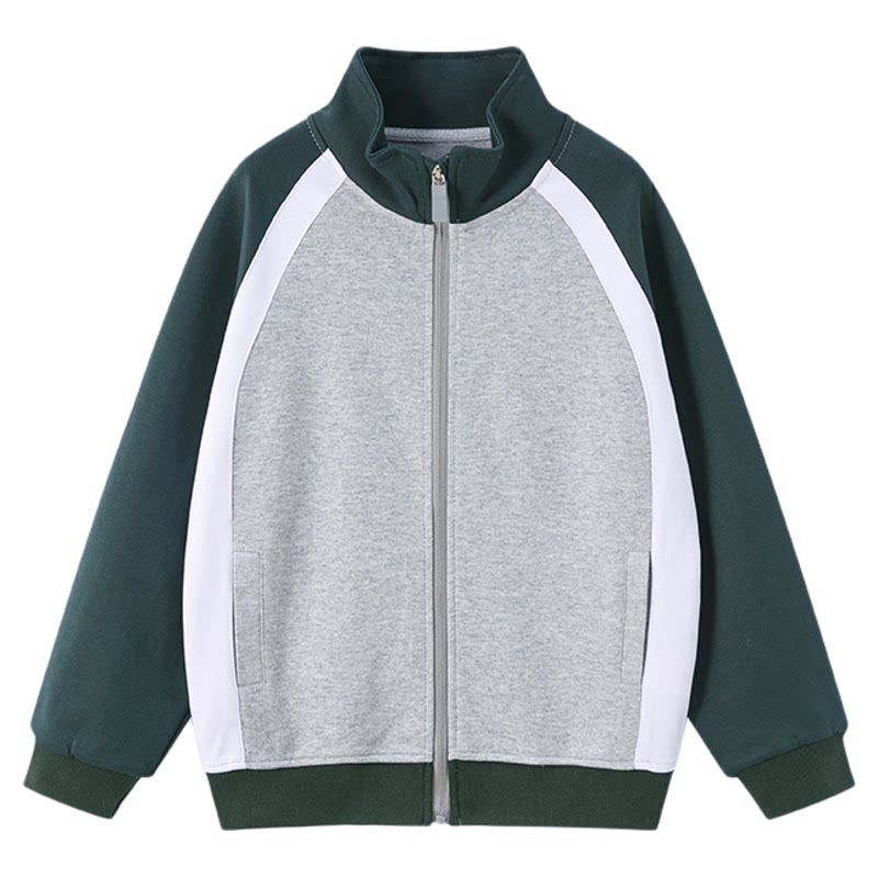 伊顿同款中小学生校服春秋款儿童运动服墨绿白色拼色校服运动上衣