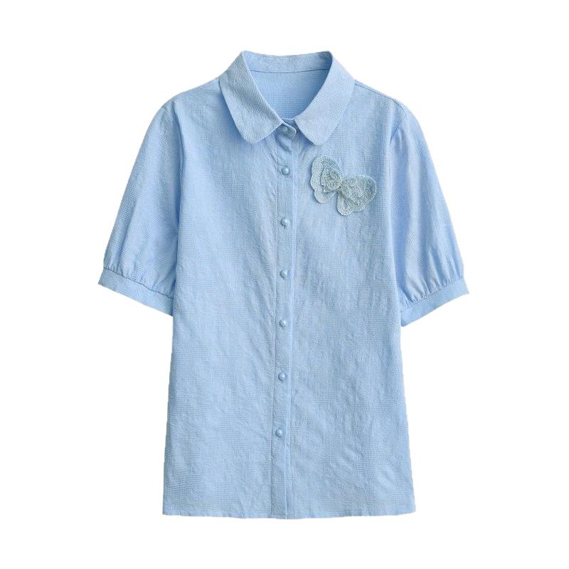 2025夏装新款提花刺绣纯棉衬衫女全棉女士衬衣洋气薄款上衣短袖潮