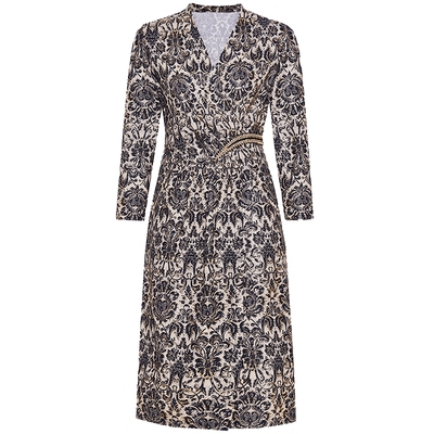 马天奴V领印花针织连衣裙