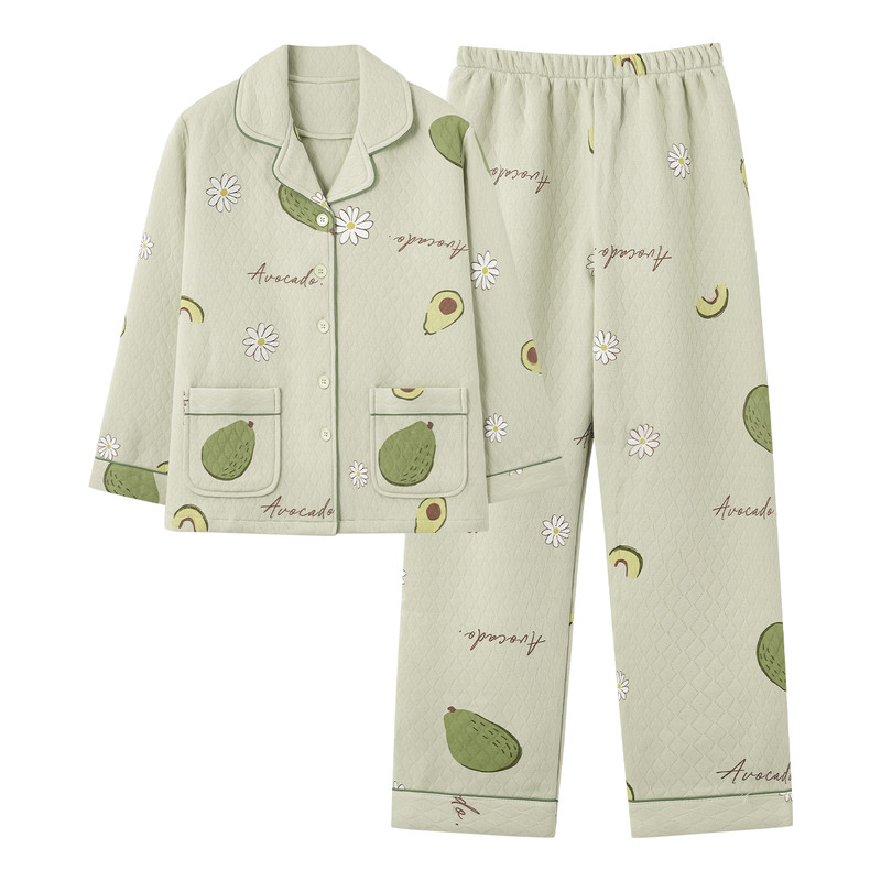 春秋季新款夹层睡衣女家居服套装