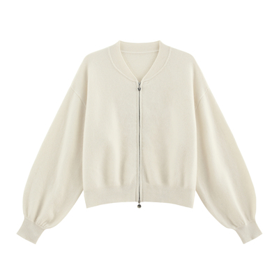 加厚v领拉链羊绒毛织开衫