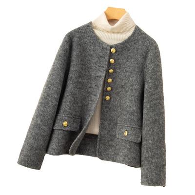 秋冬新款双面羊绒大衣女短款圆领气质小香风加厚小个子羊毛呢外套